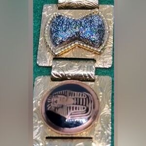 Vintage Gold-tone Black Bracelet Egyptian revival oil slick panel lux rare find